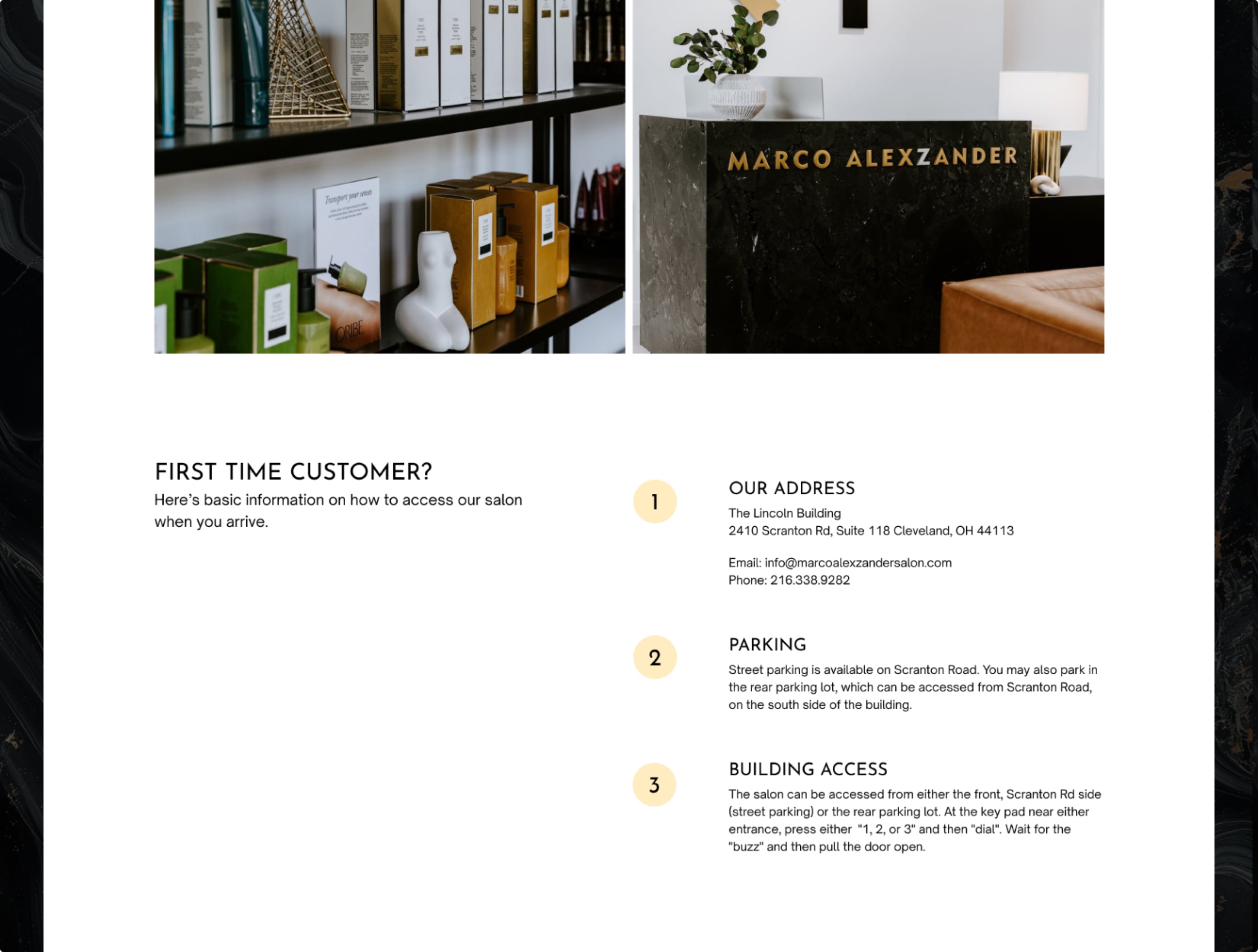 Marco Alexzander Salon Website About Page